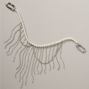 Anthropologie Bag Charm Pearl‎ Chain Silver Fringe Purse Accessory